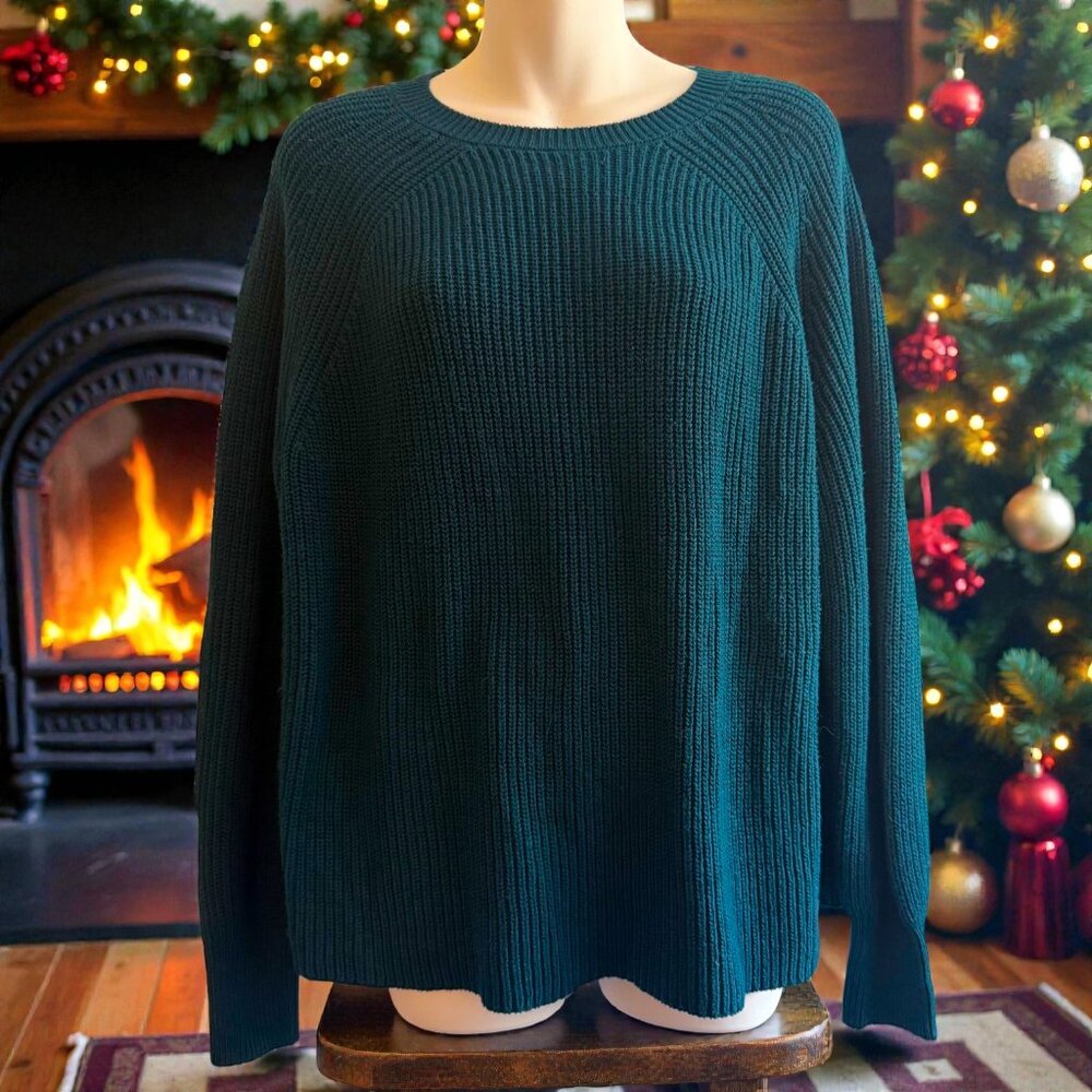 Jessica Simpson Teal Ribbed Knit Sweater | Relaxed Fit | Size L - Picture 1 of 9
